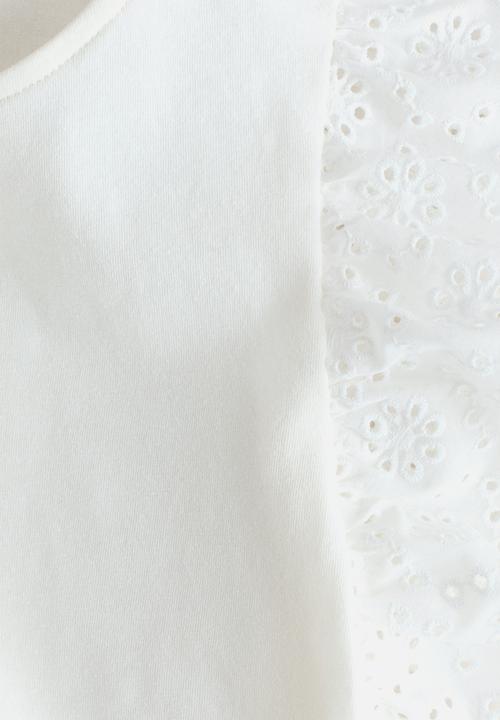 H&M - Flutter-sleeved broderie anglaise top - white