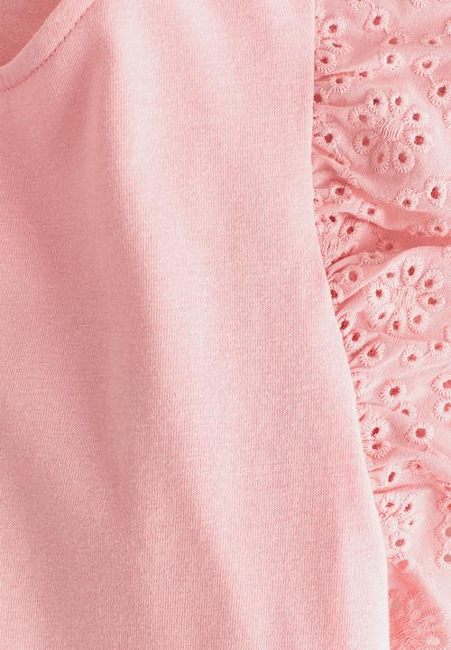 H&M - Flutter-sleeved broderie anglaise top - light pink
