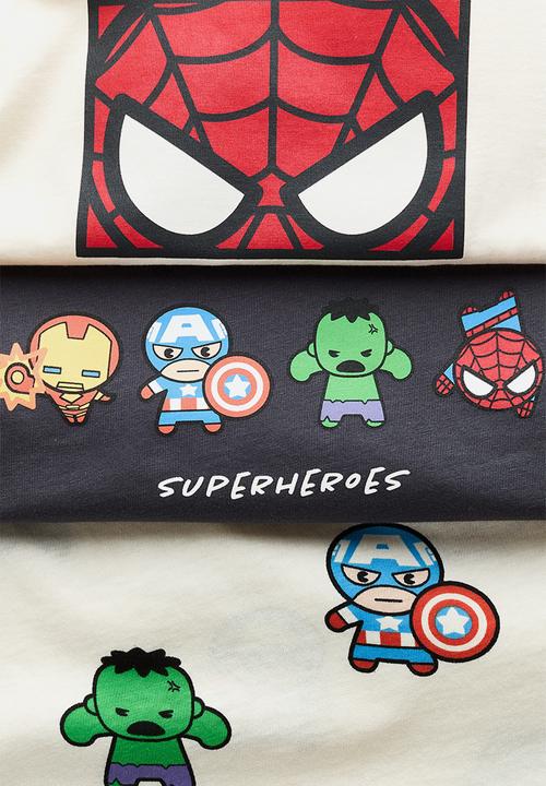 H&M - 3-pack printed t-shirts - cream/marvel