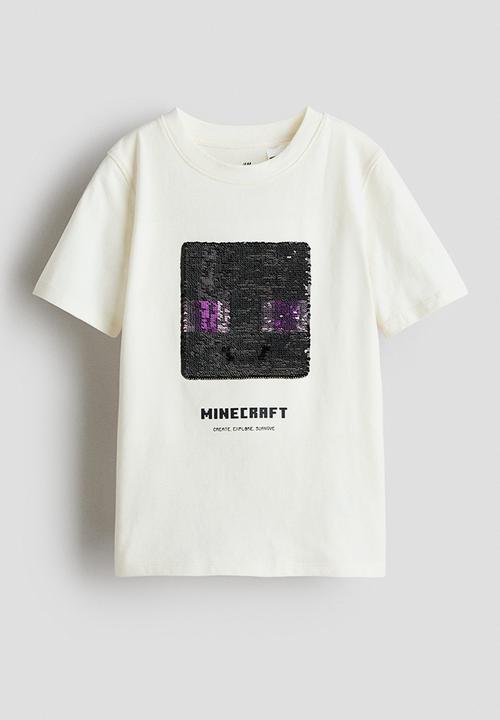 H&M - Reversible sequin t-shirt - cream/minecraft