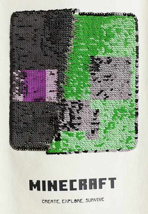 H&M - Reversible sequin t-shirt - cream/minecraft