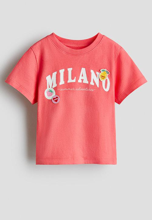 H&M - Motif-detail t-shirt - light red/milano