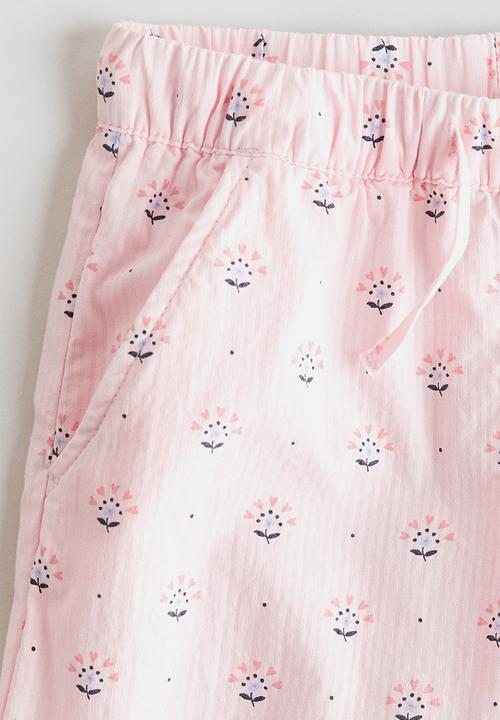 H&M - Lace-trimmed seersucker trousers - light pink/floral
