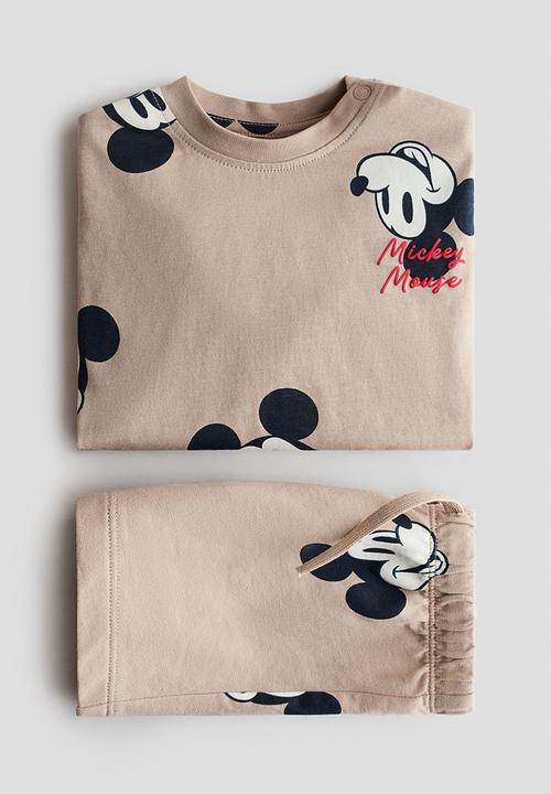 H&M - 2-piece printed set - beige/mickey mouse