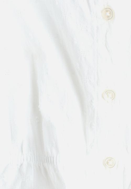 H&M - Puff-sleeved cotton seersucker blouse - white