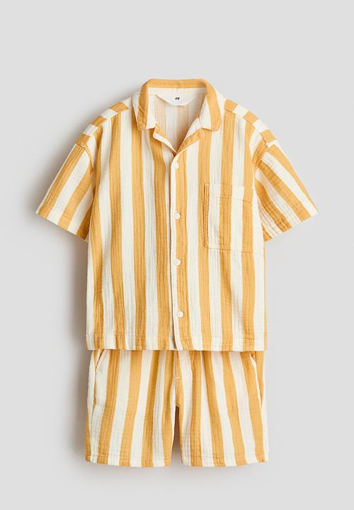 H&M - 2-piece cotton muslin set - white/yellow striped