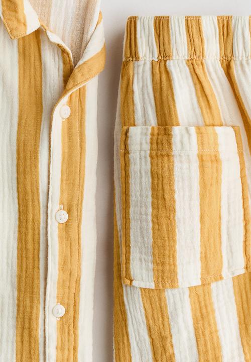H&M - 2-piece cotton muslin set - white/yellow striped