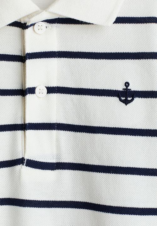 H&M - Embroidered-motif piqu? polo shirt - cream/striped
