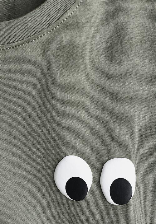H&M - Printed t-shirt - khaki green/eyes