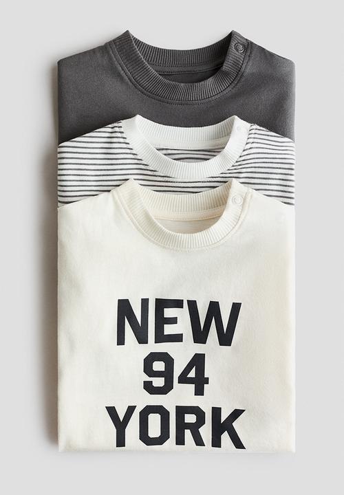 H&M - 3-pack cotton t-shirts - cream/new york