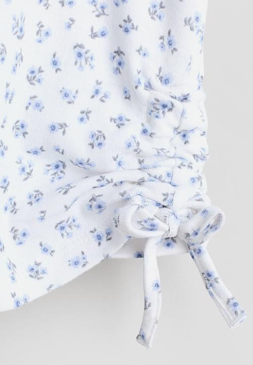H&M - Drawstring-detail cotton top - white/blue floral