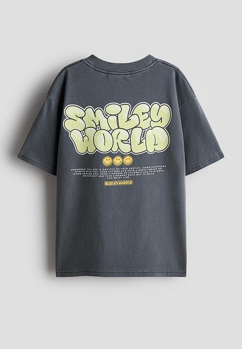 H&M - Printed t-shirt - dark grey/smileyworld?