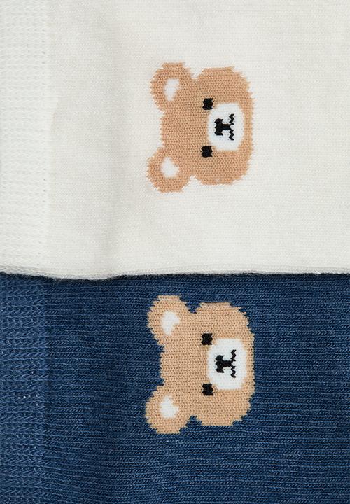 H&M - 4-pack shaftless socks - dusty blue/bears