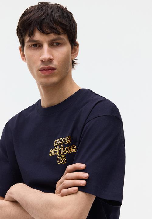 H&M - Loose fit printed t-shirt - dark grey/sports archives 08