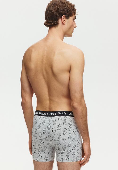 H&M - 3-pack print-motif cotton trunks - light grey marl/snoopy