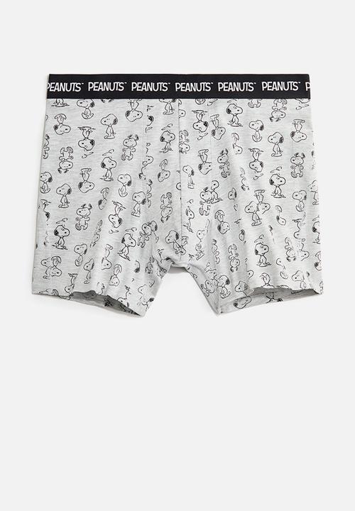 H&M - 3-pack print-motif cotton trunks - light grey marl/snoopy
