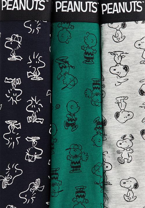 H&M - 3-pack print-motif cotton trunks - light grey marl/snoopy