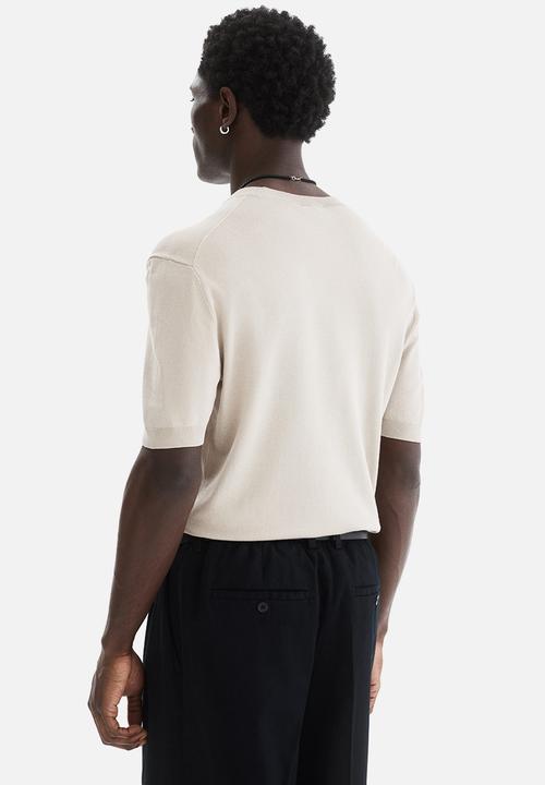 H&M - Slim fit knitted t-shirt - beige