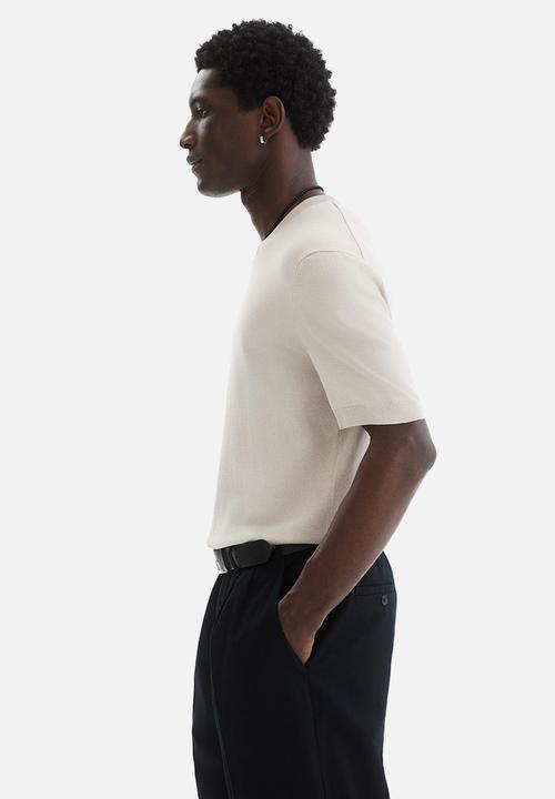 H&M - Slim fit knitted t-shirt - beige