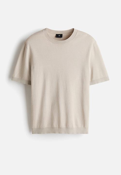 H&M - Slim fit knitted t-shirt - beige