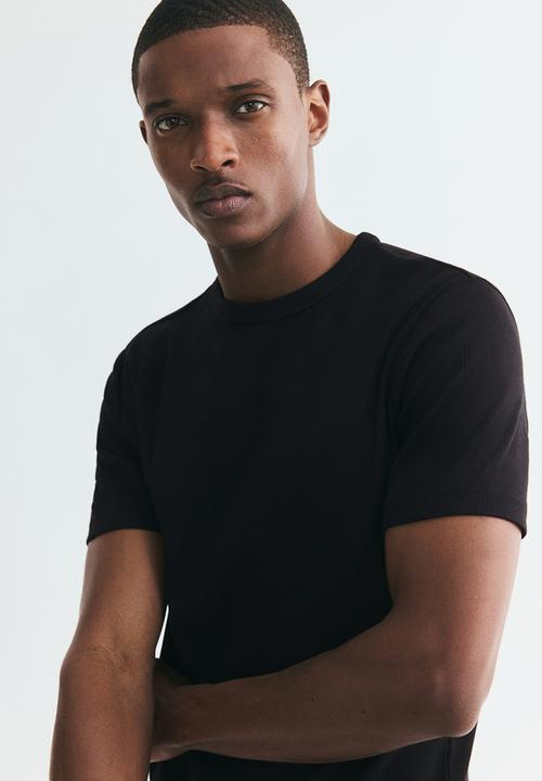 H&M - Slim fit ribbed t-shirt - black