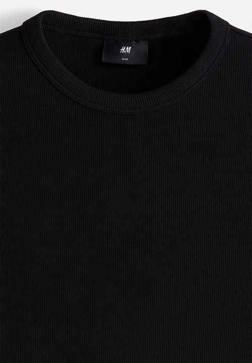 H&M - Slim fit ribbed t-shirt - black