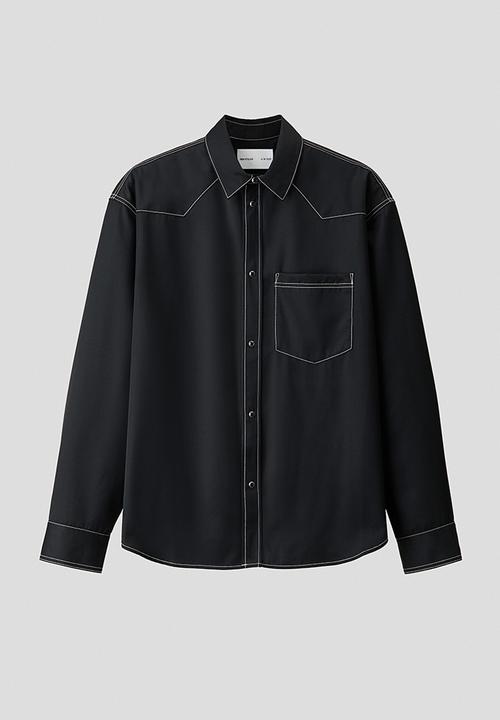 H&M - H&M Atelier:  Regular fit wool-blend twill shirt - black