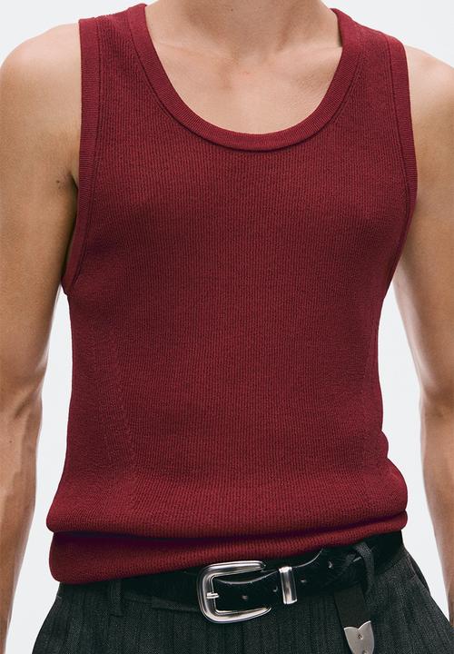 H&M - H&M Atelier:  Slim fit ribbed wool-blend vest top - dark red