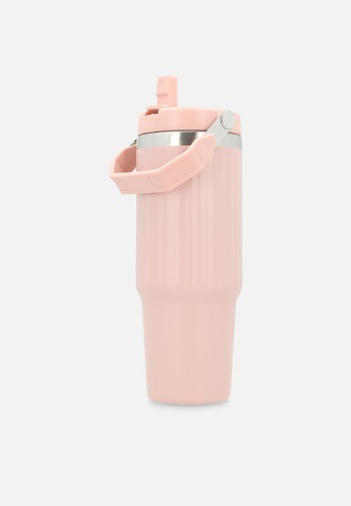 Excellent Houseware - Pink  Staniless Steel Rib Design Drinking Flask with Handle