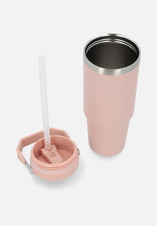 Excellent Houseware - Pink  Staniless Steel Rib Design Drinking Flask with Handle