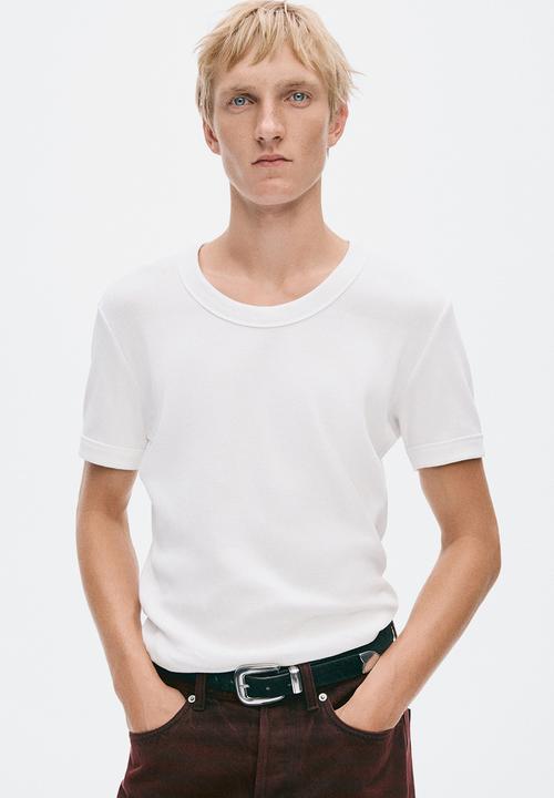 H&M - H&M Atelier:  Slim fit waffled cotton t-shirt - white