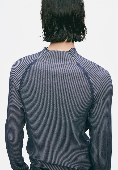 H&M - H&M Atelier:  Slim fit rib-knit turtleneck jumper - navy blue/striped