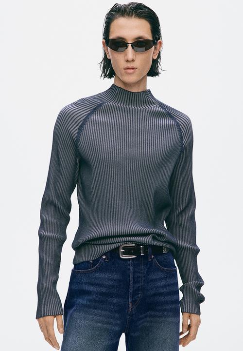 H&M - H&M Atelier:  Slim fit rib-knit turtleneck jumper - navy blue/striped