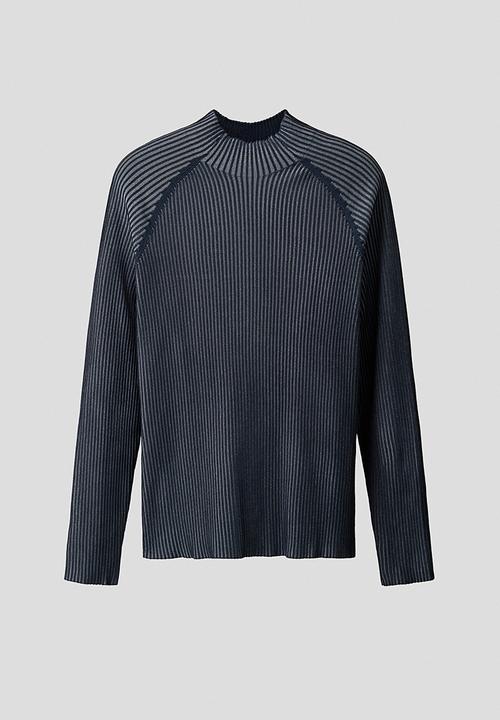 H&M - H&M Atelier:  Slim fit rib-knit turtleneck jumper - navy blue/striped