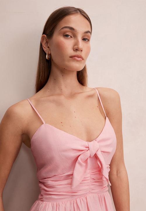 Forever New - Isabella tie front linen midi dress - pretty pink