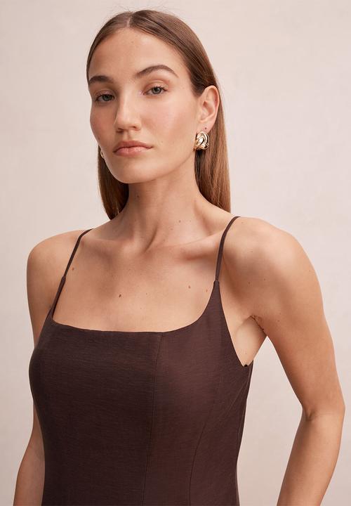 Forever New - Emery panel midi dress in - chocolate freckle