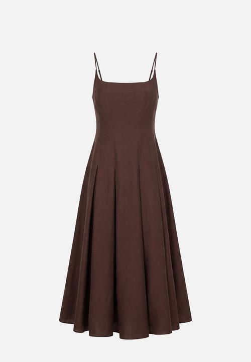 Forever New - Emery panel midi dress in - chocolate freckle