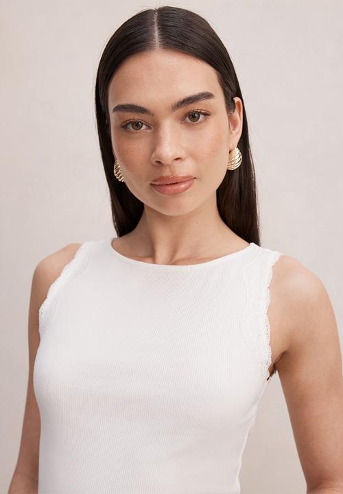 Forever New - Karla lace trim tank top in - porcelain