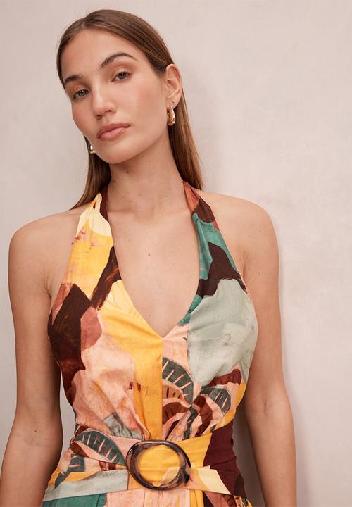 Forever New - Alessi halter linen midi dress - arndale abstract