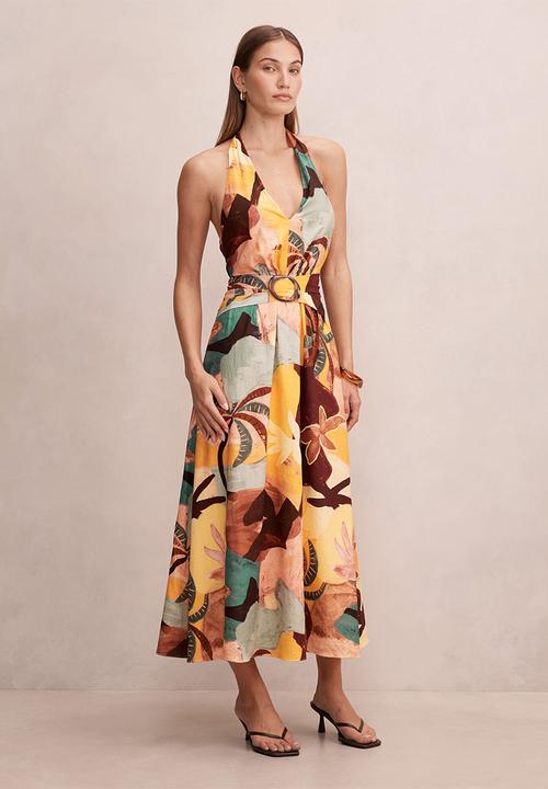 Forever New - Alessi halter linen midi dress - arndale abstract