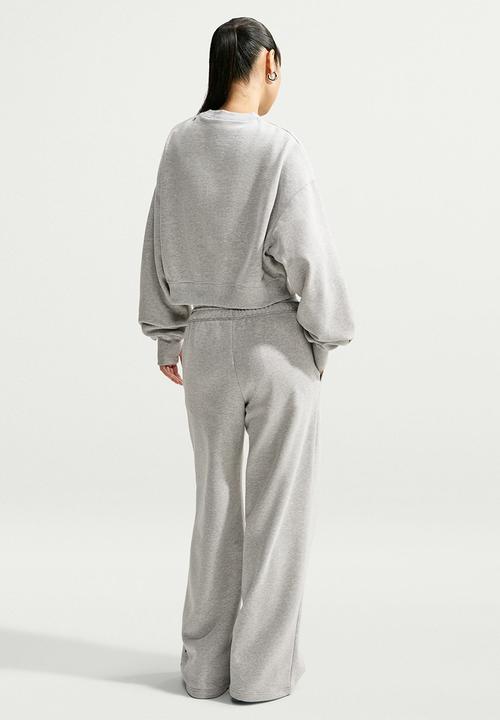 Nike - W Nk Fleece Oversized Cropped Crew-Neck Sweatshirt - Wolfgrey/Htr/Sail