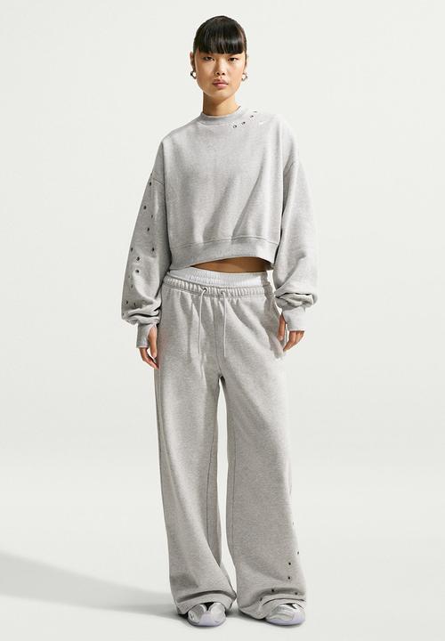 Nike - W Nk Fleece Oversized Cropped Crew-Neck Sweatshirt - Wolfgrey/Htr/Sail