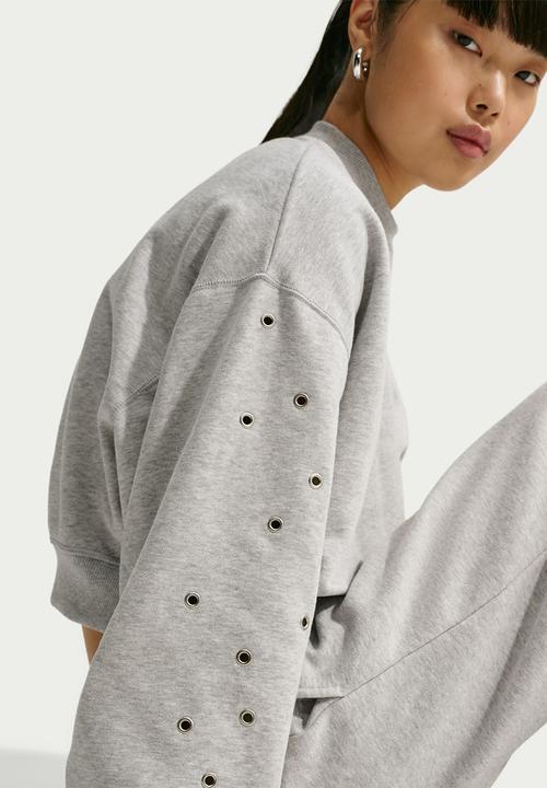 Nike - W Nk Fleece Oversized Cropped Crew-Neck Sweatshirt - Wolfgrey/Htr/Sail