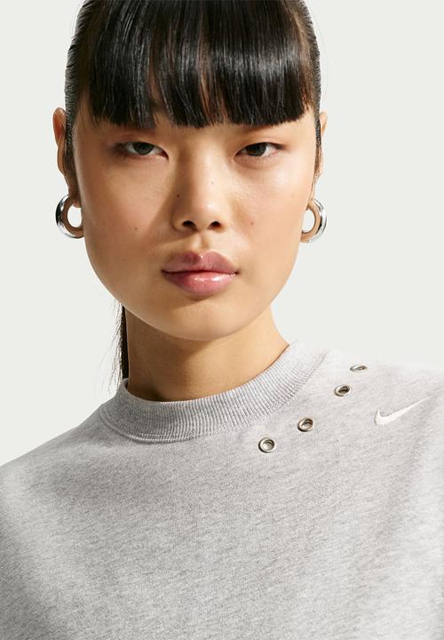 Nike - W Nk Fleece Oversized Cropped Crew-Neck Sweatshirt - Wolfgrey/Htr/Sail