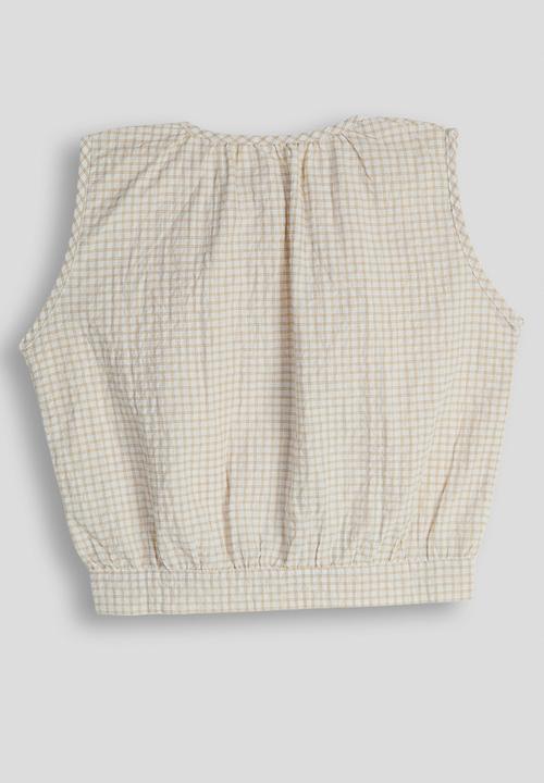 Pop Candy - Check seersucker button down top - light brown