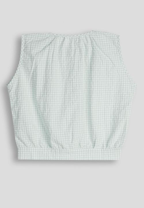 Pop Candy - Check seersucker button down top - it green