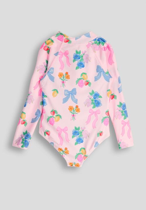 Cotton On - Long Sleeve One Piece Swimsuit - Ballet Pink/Bows