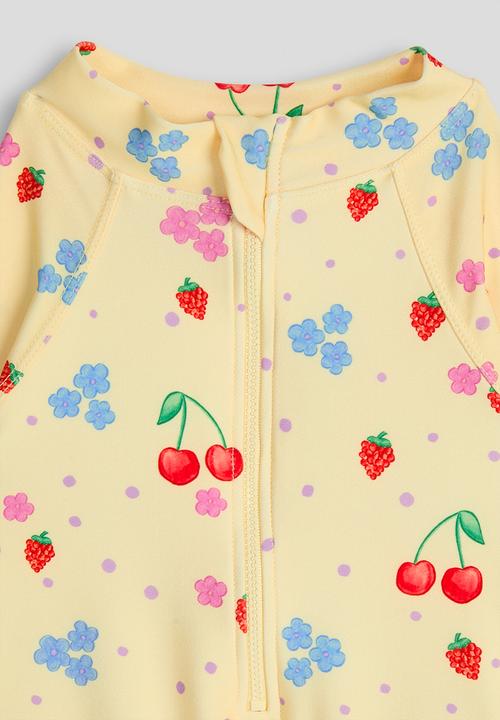 Cotton On - Long Sleeve One Piece Swimsuit - Baby Yellow/Cherries