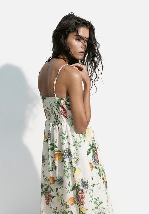 H&M - Strappy midi dress - white/peaches