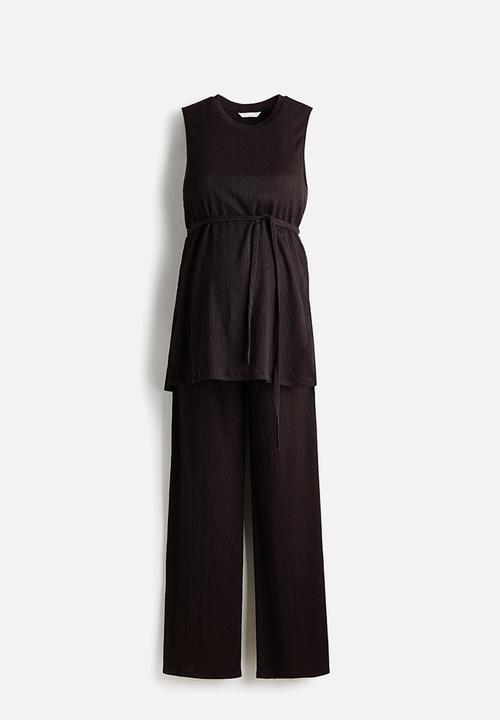 H&M - Mama 2-piece textured jersey set - dark brown